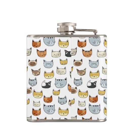 Cat Face Doodle Patroon Heupfles (Achterkant)