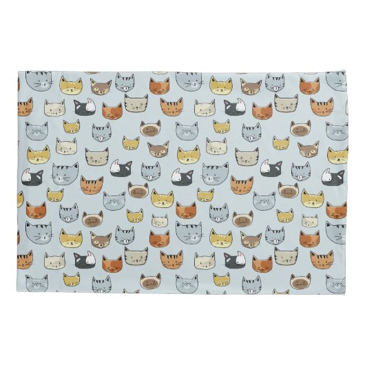 Cat Face Doodle Patroon Kussensloop (Achterkant-Links)