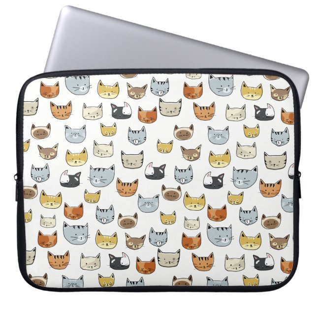 Cat Face Doodle Patroon Laptop Sleeve (Voorkant)