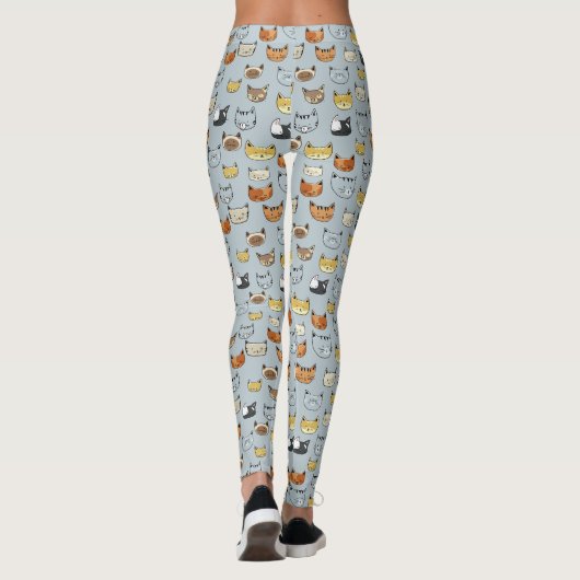 Cat Face Doodle Patroon Leggings (Achterkant)