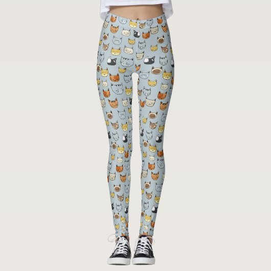 Cat Face Doodle Patroon Leggings (Voorkant)