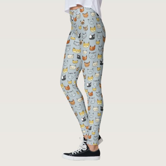Cat Face Doodle Patroon Leggings (Links)