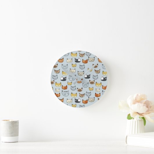 Cat Face Doodle Patroon Ronde Klok (Huis)