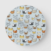 Cat Face Doodle Patroon Ronde Klok (Voorkant)