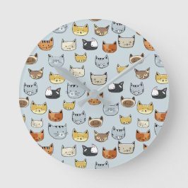 Cat Face Doodle Patroon Ronde Klok