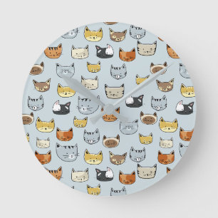 Cat Face Doodle Patroon Ronde Klok