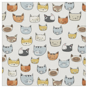 Cat Face Doodle Patroon Stof