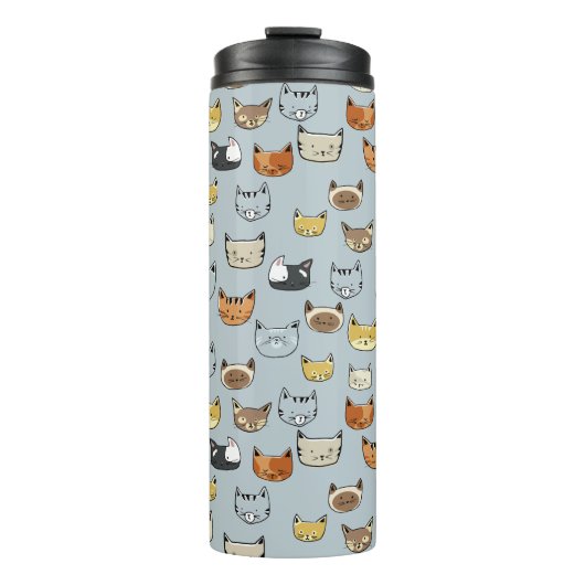 Cat Face Doodle Patroon Thermosbeker (Voorkant)