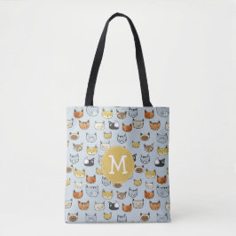 Cat Face Doodle Patroon Tote Bag