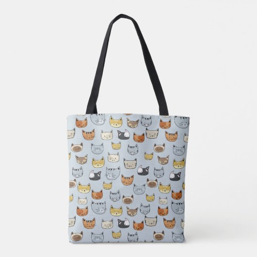 Cat Face Doodle Patroon Tote Bag (Achterkant)