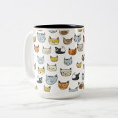 Cat Face Doodle Patroon Tweekleurige Koffiemok (Voorkant links)