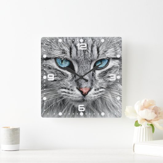 Cat Face Fractal Design-10682 Vierkante Klok (Huis)