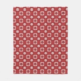 Cat Face Gingham Pattern Cute Red Fleece Deken