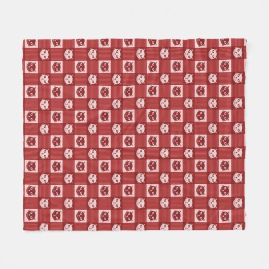 Cat Face Gingham Pattern Cute Red Fleece Deken (Voorkant (Horizontaal))
