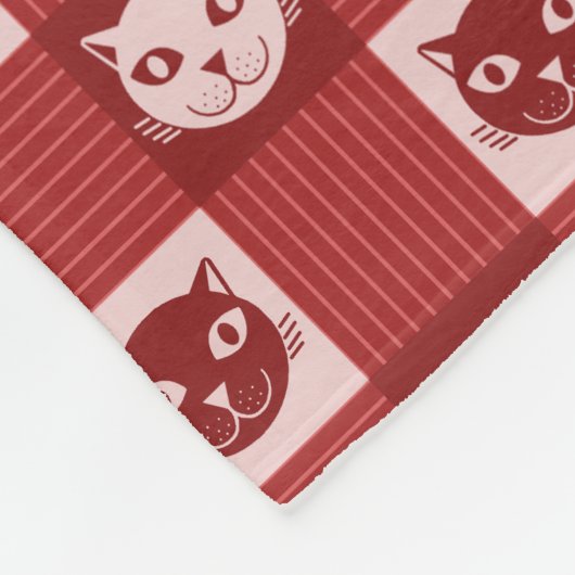 Cat Face Gingham Pattern Cute Red Fleece Deken (Hoek)