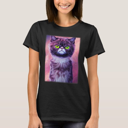 Cat face graphic  animal pet  grumpy kitten print  t-shirt (Voorkant)