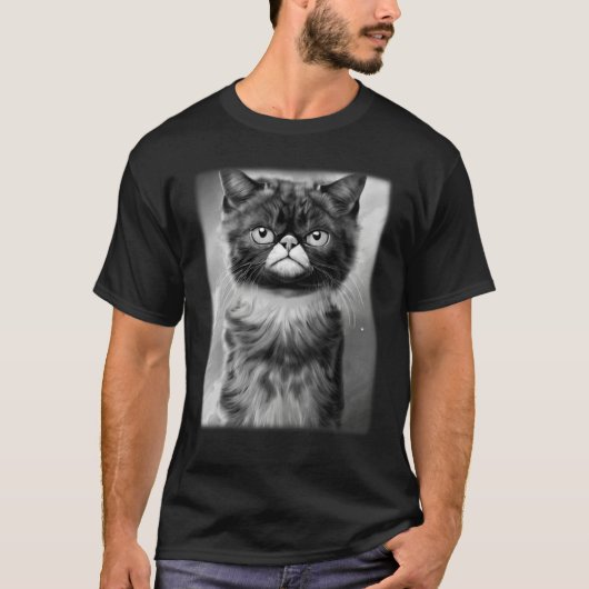 Cat face graphic animal pet grumpy kitten print t-shirt (Voorkant)