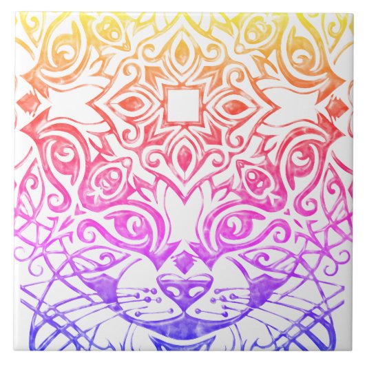 Cat Face Mandala Metallic Bright Look Keramische T Tegeltje (Voorkant)