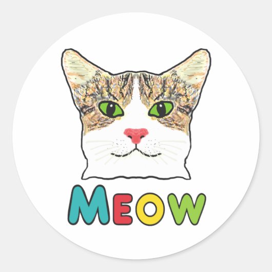 Cat Face Meow Ronde Sticker (Voorkant)