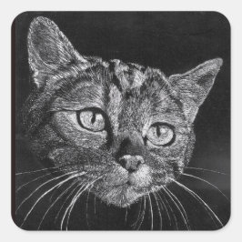 Cat Face mijn middelbare schooltekening Vierkante Sticker