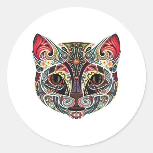 Cat Face MultiColor Ronde Sticker (Voorkant)