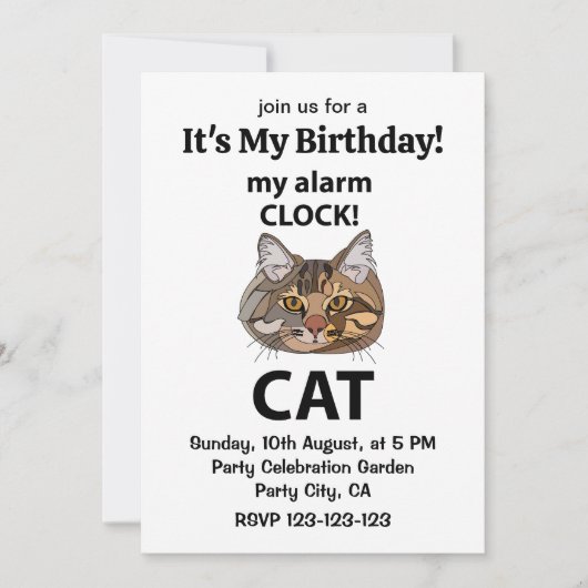 Cat Face My Alarm Clock Tabby Cat Birthday Kaart (Voorkant)