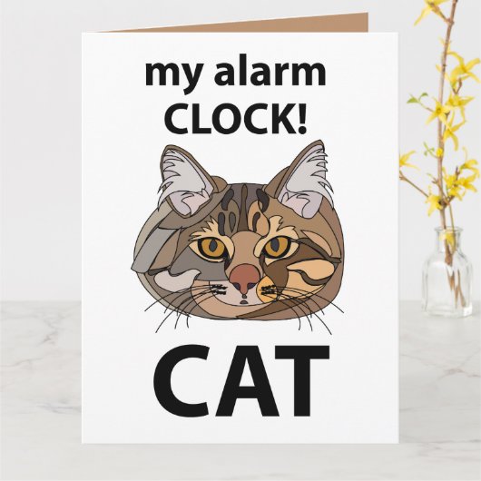Cat Face My Alarm Clock Tabby Cat Kaart (Gele Bloem)
