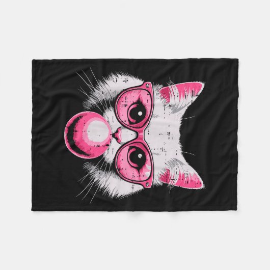 Cat Face Nk Gles Bubble Gum Cute Kitty Women Girls Fleece Deken (Voorkant (Horizontaal))