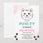 Cat face party party thema uitnodiging (Voorkant / Achterkant)