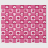 Cat Face Pink Gingham Pattern Cute Cadeaupapier (Vlak)