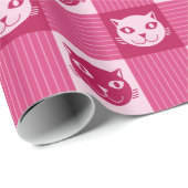 Cat Face Pink Gingham Pattern Cute Cadeaupapier (Rol Hoek)