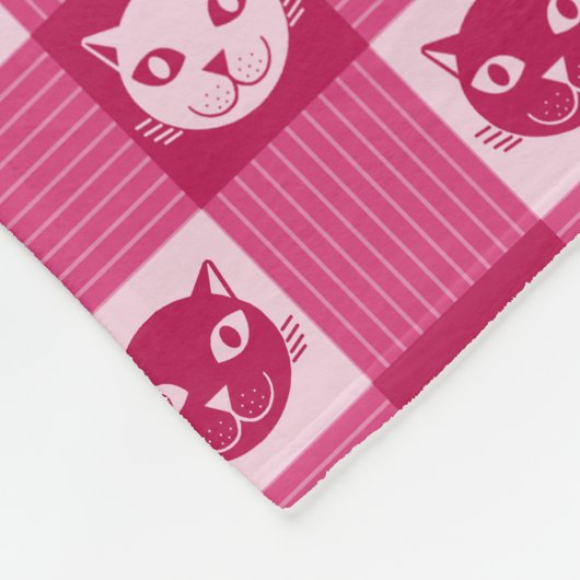 Cat Face Pink Gingham Pattern Cute Fleece Deken (Hoek)