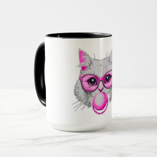 Cat Face Pink Glasses Bubble Gum Mok (Voorkant links)