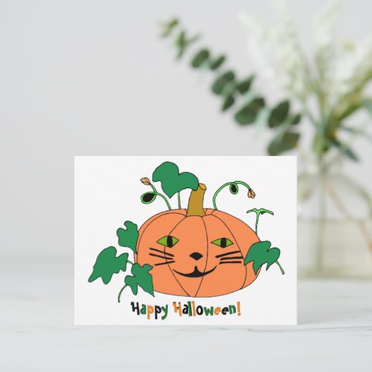 Cat Face Pumpkin Happy Halloween Briefkaarten (Staand voorkant)