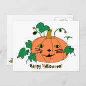 Cat Face Pumpkin Happy Halloween Briefkaarten (Voorkant / Achterkant)
