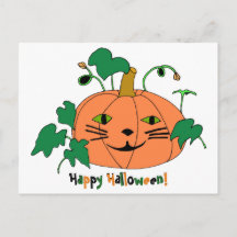Cat Face Pumpkin Happy Halloween Briefkaarten