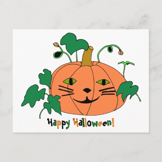 Cat Face Pumpkin Happy Halloween Briefkaarten (Voorkant)