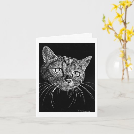 Cat Face Scratch Board Drawing card   Kaart (Gele Bloem)