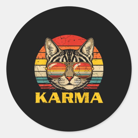 Cat Face Sungles Karma Funny Kitten Kitty Men Wome Ronde Sticker (Voorkant)