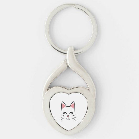 Cat Face Whiskers Print Liefde Halloween Sleutelhanger (Voorkant)