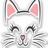 Cat Face Whiskers Print Liefde Halloween Sticker (Voorkant)