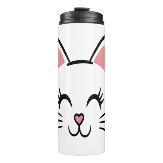 Cat Face Whiskers Print Liefde Halloween Thermosbeker (Voorkant)