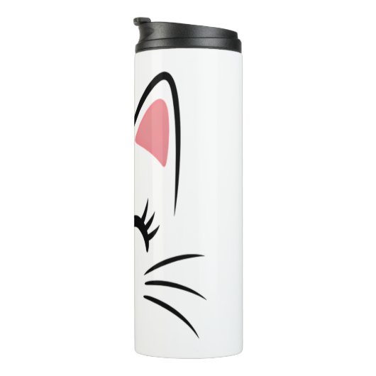 Cat Face Whiskers Print Liefde Halloween Thermosbeker (Geroteerd rechts)