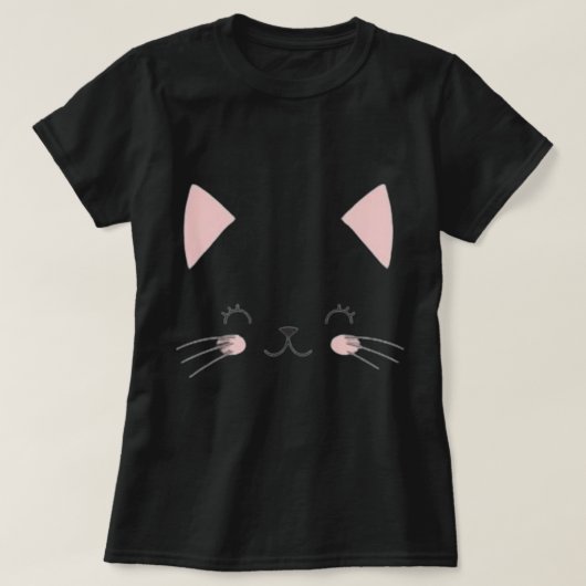 Cat Face Zwart T-shirt - Purrfect Casual Draag (Design voorkant)