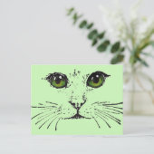 Cat Face Zwart Tekening Levendige Groene Ogen Briefkaart (Staand voorkant)