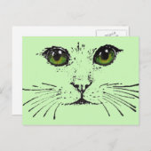 Cat Face Zwart Tekening Levendige Groene Ogen Briefkaart (Voorkant / Achterkant)