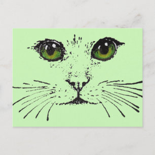 Cat Face Zwart Tekening Levendige Groene Ogen Briefkaart