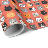 Cat Faces Patroon | Cool Kitty Cat Lover's Cadeaupapier (Rol Hoek)