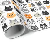 Cat Faces Patroon | Cool Kitty Cat Lover's Cadeaupapier (Rol Hoek)