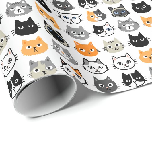 Cat Faces Patroon | Cool Kitty Cat Lover's Cadeaupapier (Rol Hoek)
